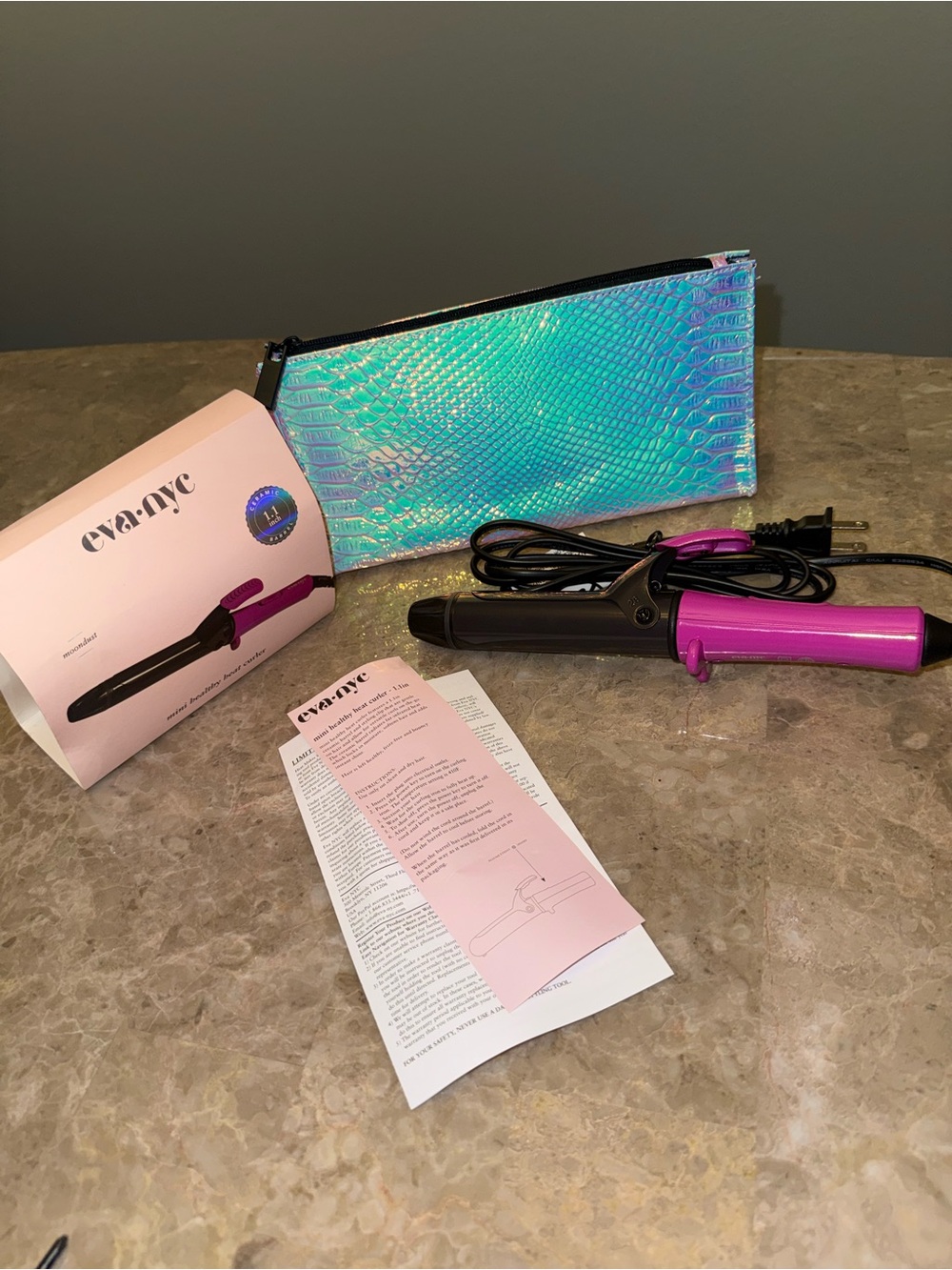 Eva nyc Mini Curling Iron with Iridescent Turquoise Case